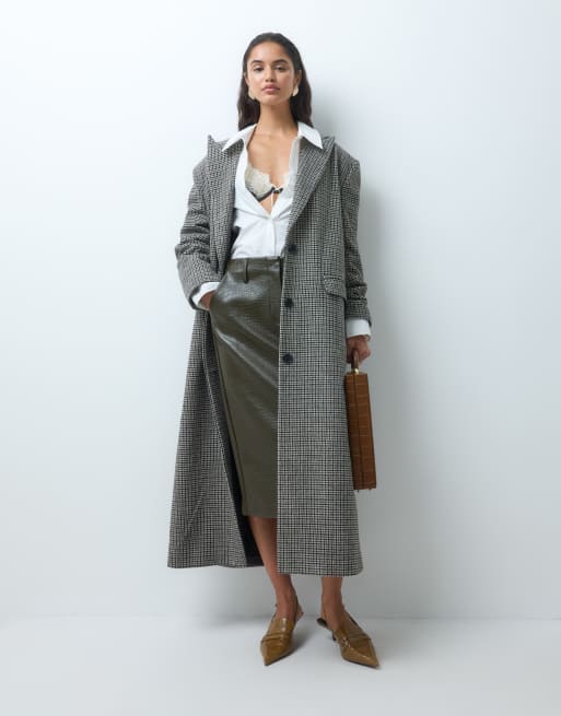 ASOS DESIGN Tailored faux leather pencil skirt in olive croc, 4 of 5