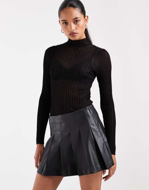 ASOS DESIGN tailored faux leather pleated mini skirt in black, 2 of 5