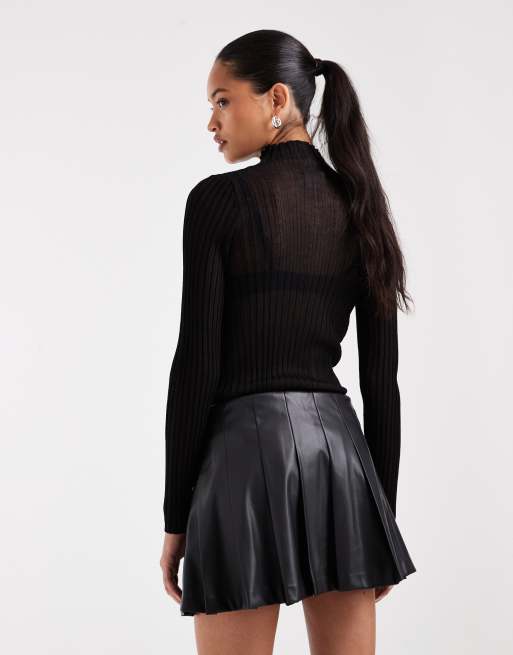 ASOS DESIGN tailored faux leather pleated mini skirt in black, 4 of 5