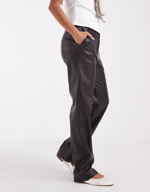 ASOS DESIGN Tailored faux leather straight leg pants in brown, 2 of 5