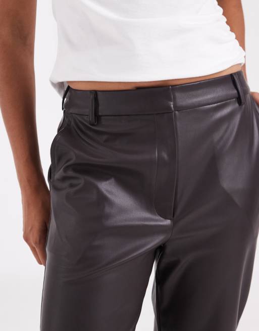 ASOS DESIGN Tailored faux leather straight leg trousers in dark brown, 5 of 5