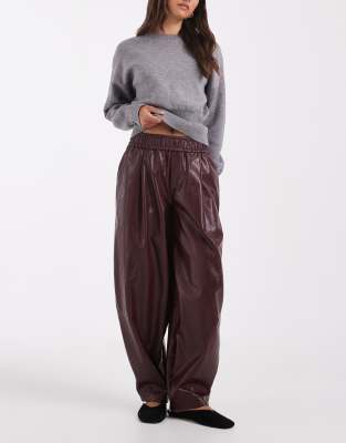 Asos Design Curve Tailored Faux Leather Tapered Pants In Brown