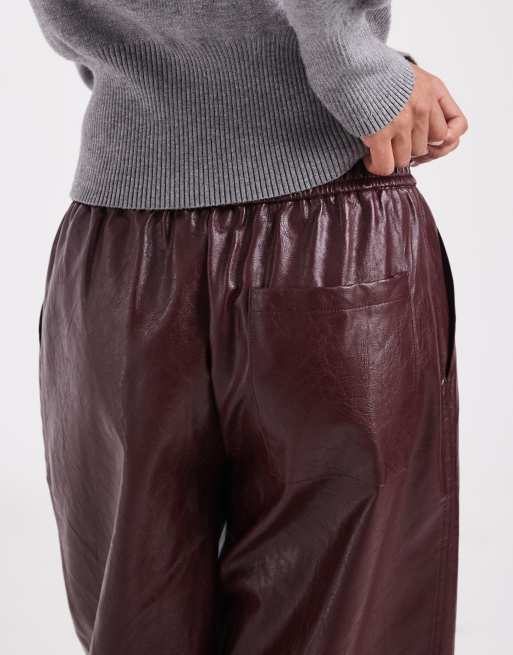 ASOS DESIGN Tailored faux leather tapered pants in brown crackle, 4 of 5
