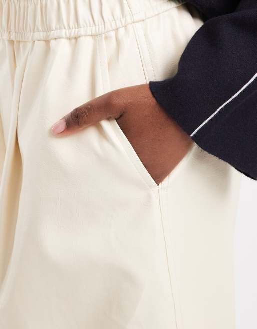 ASOS DESIGN Tailored faux leather tapered pants in cream, 5 of 5