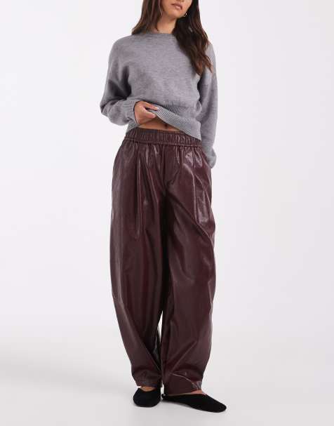 ASOS DESIGN Tailored faux leather tapered trousers in brown crackle - view 1