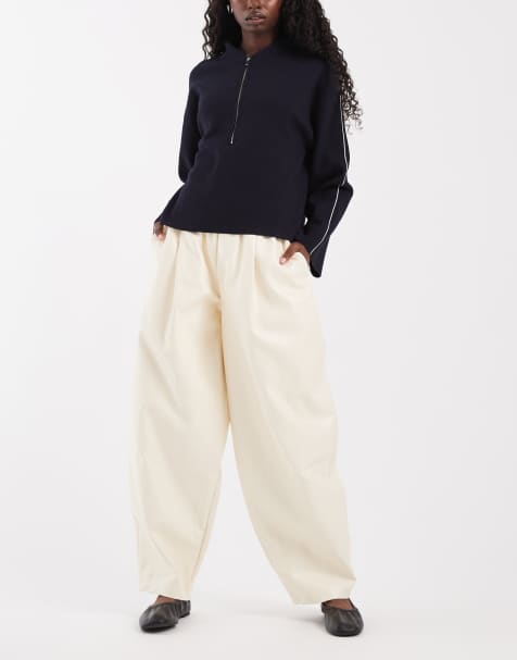 ASOS DESIGN Tailored faux leather tapered trousers in cream - view 1