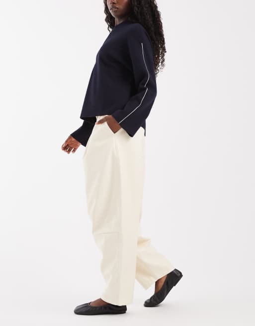 ASOS DESIGN Tailored faux leather tapered trousers in cream, 2 of 5