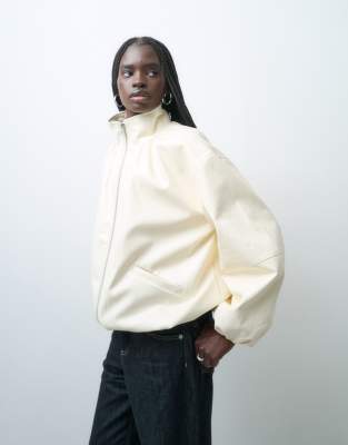 Asos Design Tailored Faux Leather Track Jacket In White