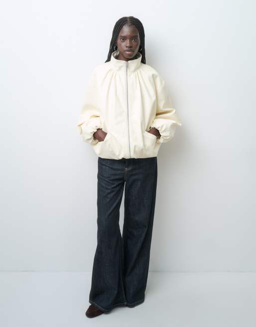 ASOS DESIGN Tailored faux leather track jacket in cream, 2 of 4