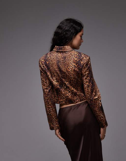 ASOS DESIGN tailored fit cropped collared jacket in leopard print, 3 of 4