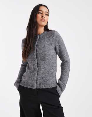 Asos Design Tailored Fit Self-covered Buttons Cardigan In Gray