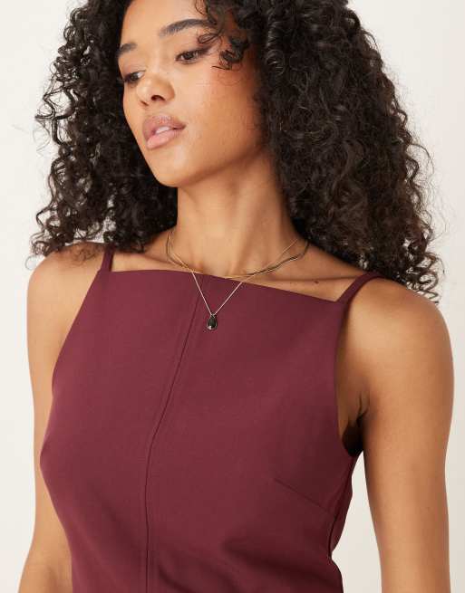 ASOS DESIGN tailored fitted cami top in dark cherry (Part of a set), 3 of 4