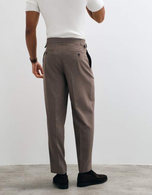 ASOS DESIGN tailored flannel relaxed tapered pants in stone with side adjusters, 2 of 5