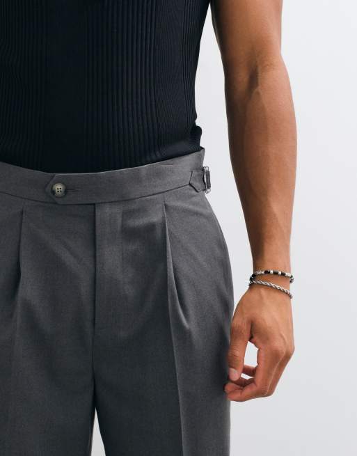 ASOS DESIGN tailored flannel relaxed tapered trousers in charcoal with side adjusters, 3 of 5