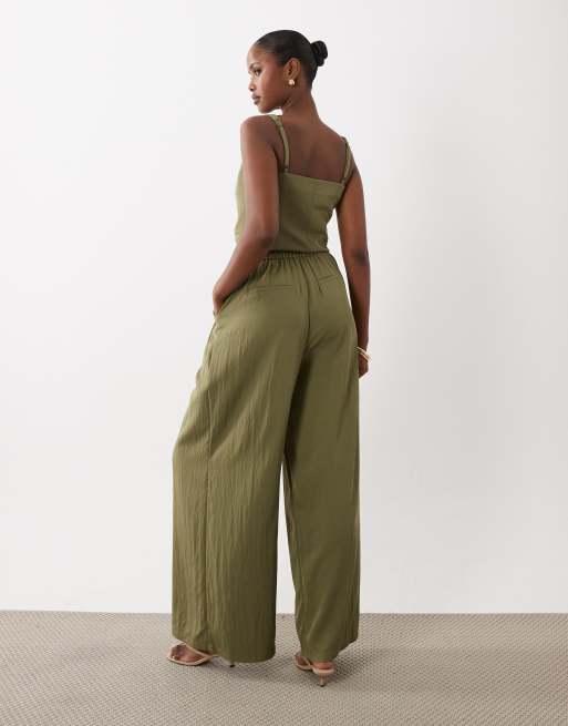ASOS DESIGN Tailored floaty skinny waistband triple pleat pants in sage, 4 of 5