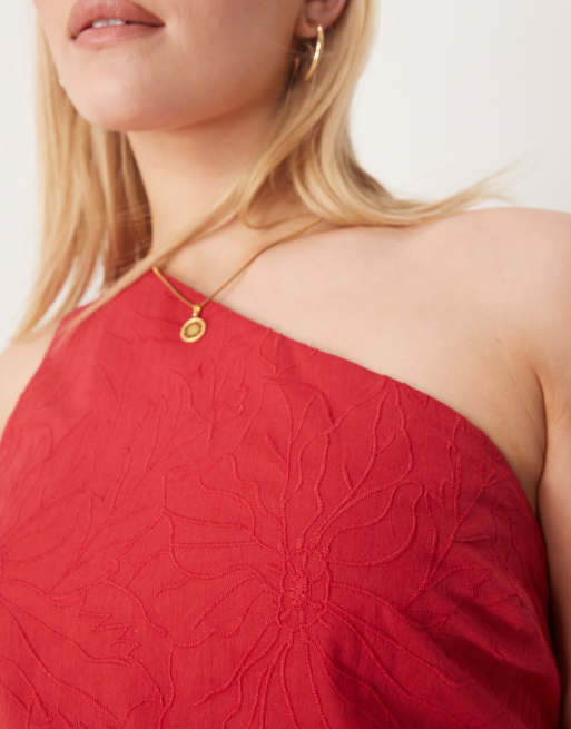 ASOS DESIGN tailored flower textured off-the-shoulder top in red - part of a set, 2 of 4