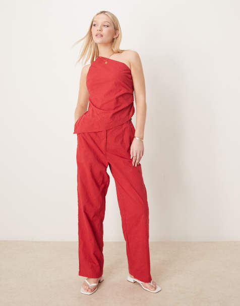 ASOS DESIGN tailored flower textured relaxed trousers co-ord in red - view 1
