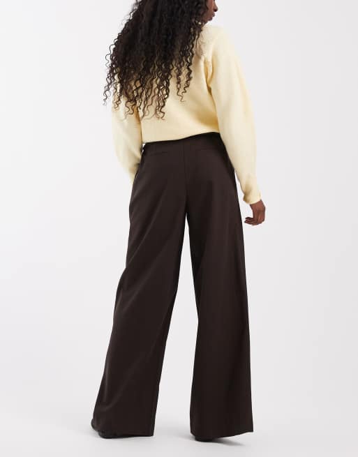 ASOS DESIGN tailored fold over waist pants in chocolate stripe, 3 of 5