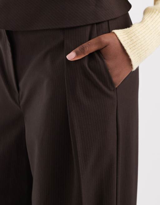 ASOS DESIGN tailored fold over waist pants in chocolate stripes, 5 of 5