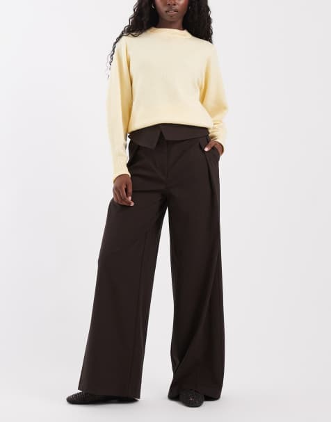 ASOS DESIGN tailored fold over waist trouser in chocolate stripe - view 1