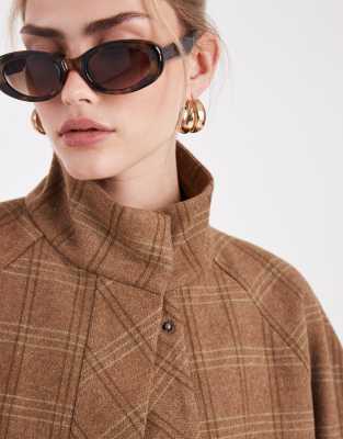 Asos Design Tailored Funnel Neck Cropped Jacket In Brown