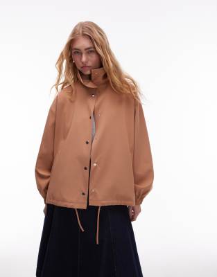 Asos Design Tailored Funnel Neck Jacket In Neutral