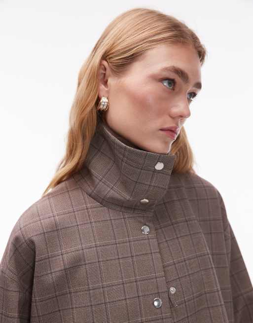 ASOS DESIGN tailored funnel neck jacket in gray check