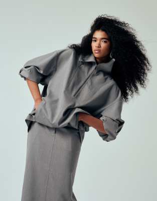 Asos Design Tailored Funnel Neck Jacket In Gray