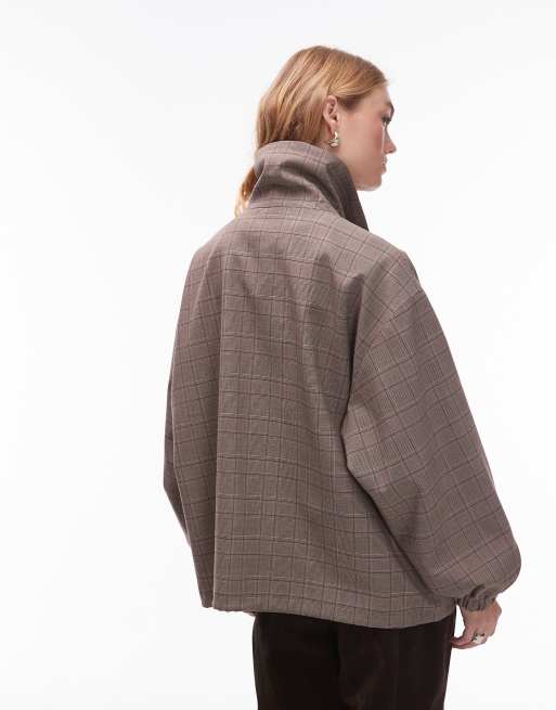 ASOS DESIGN tailored funnel neck jacket in grey check, 2 of 4