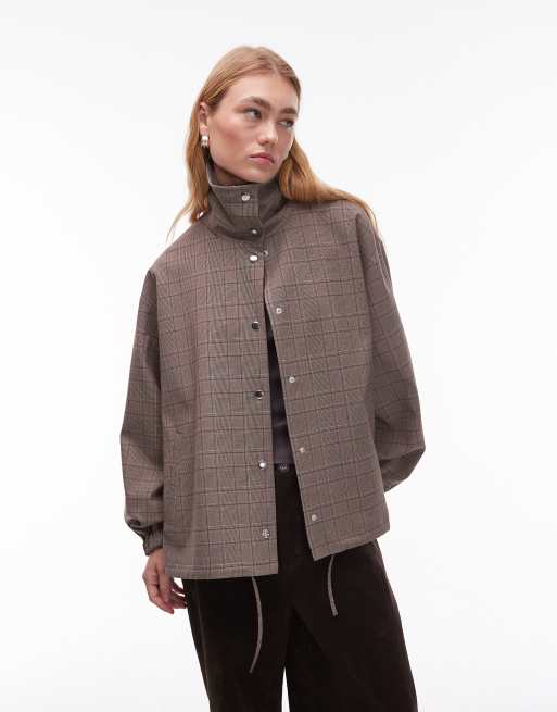 ASOS DESIGN tailored funnel neck jacket in grey check, 4 of 4
