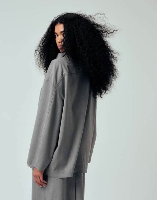 ASOS DESIGN tailored funnel neck jacket in grey co ord, 2 of 4