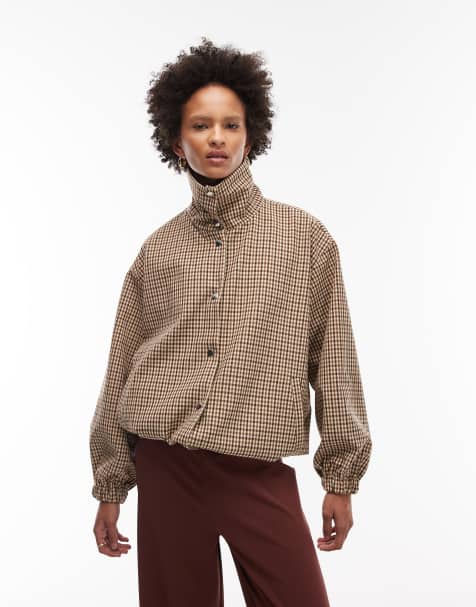 ASOS DESIGN tailored funnel neck jacket in micro check