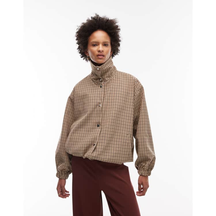 ASOS DESIGN tailored funnel neck jacket in micro plaid | ASOS