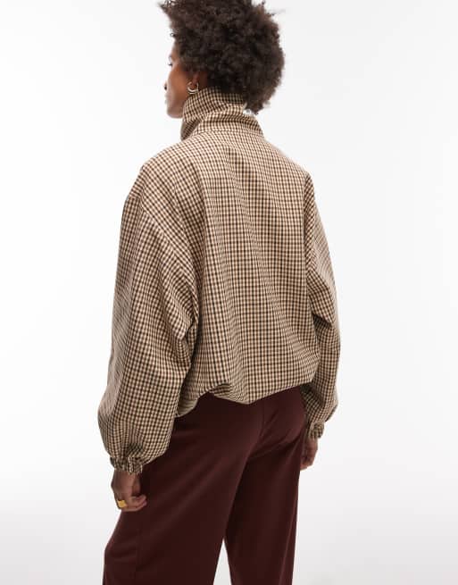 ASOS DESIGN tailored funnel neck jacket in micro plaid