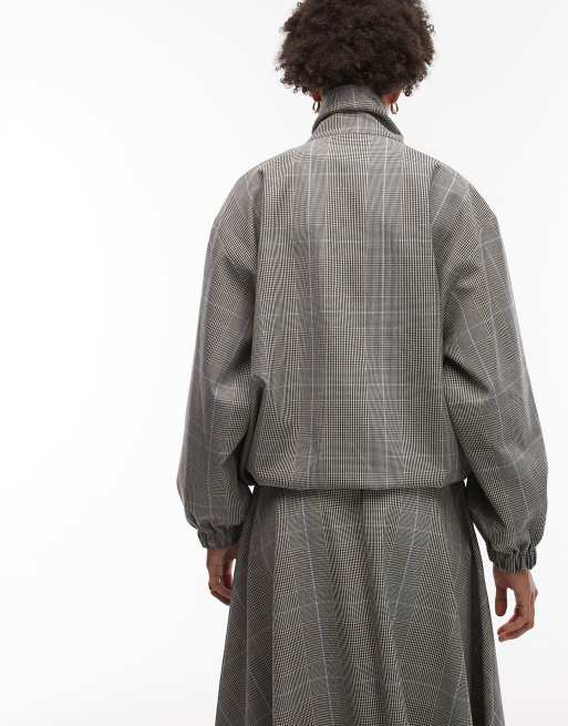 ASOS DESIGN tailored funnel neck jacket in mixed plaid