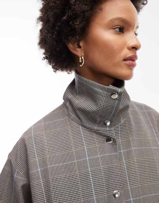 ASOS DESIGN tailored funnel neck jacket in mixed plaid