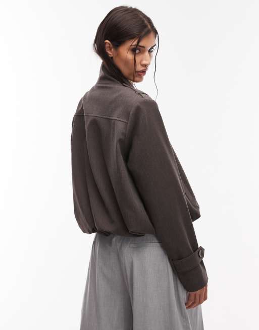 ASOS DESIGN - Veste habillée à col cheminée et patte - Chocolat