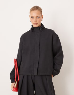 Asos Design Tailored Funnel Neck Track Jacket In Black