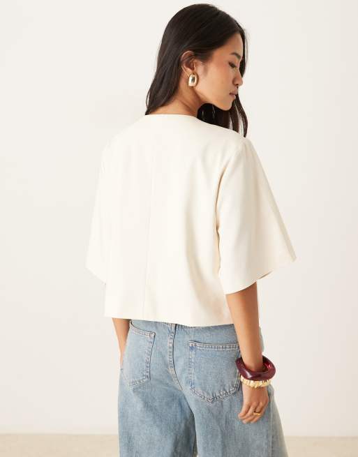ASOS DESIGN tailored gold button top in buttermilk, 4 of 4