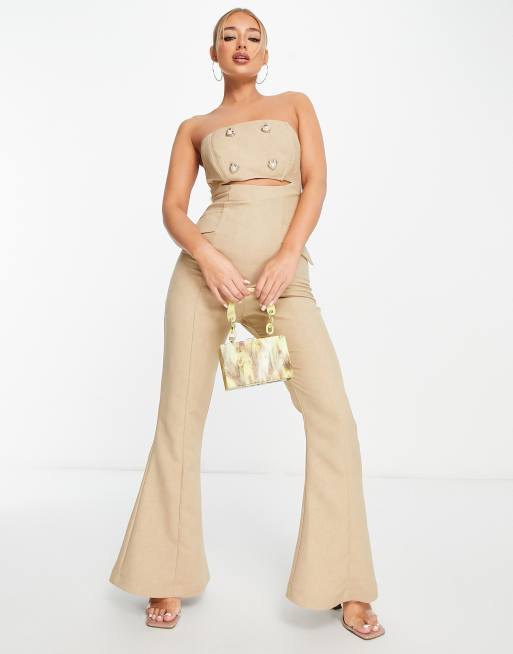 Asos Design tux knot front long sleeve kick flare jumpsuit in