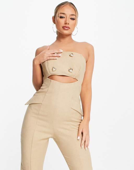 ASOS DESIGN tailored one-shoulder kick flare jumpsuit in blush