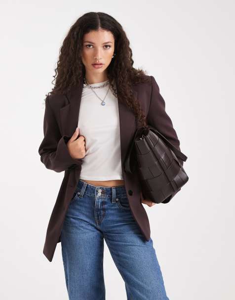 ASOS DESIGN tailored grandad blazer in chocolate