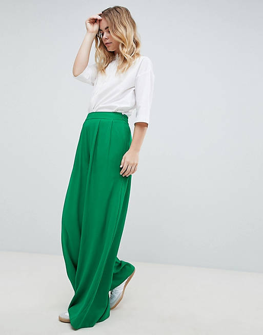 ASOS DESIGN tailored green pop wide leg pants
