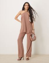 ASOS DESIGN lace bust mini dress with ruffle hem in peach