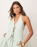 [ASOS DESIGN] ASOS DESIGN tailored halter tie front top in pistachio (part of a set)-Blue XS Pistachio