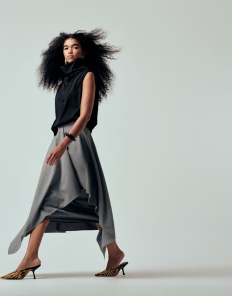 ASOS DESIGN tailored hanky hem maxi skirt in grey melange