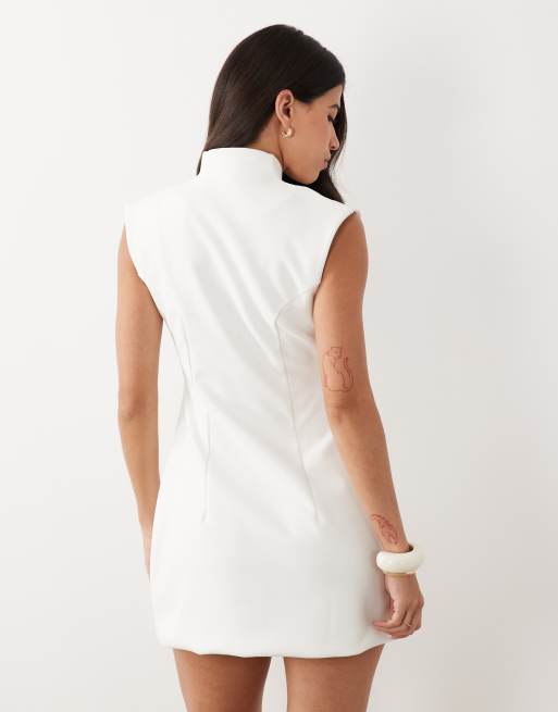 ASOS DESIGN tailored high break point mini dress in ivory, 4 of 4