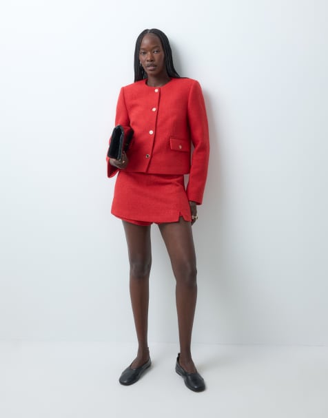 ASOS DESIGN tailored high neck blazer suit in red - view 1