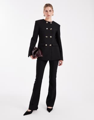 Asos Design Tailored High Neck Blazer Suit With Mixed Buttons In Black
