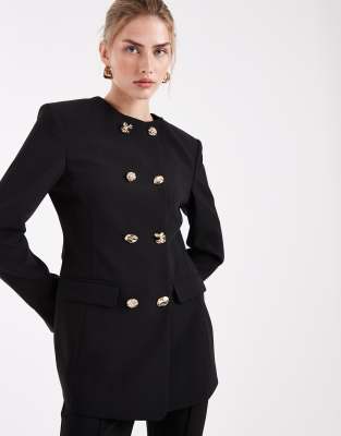 Asos Design Tailored High Neck Blazer Suit With Mixed Buttons In Black
